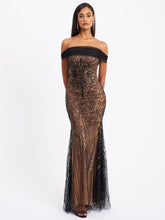 Load image into Gallery viewer, Qeturah Embroidered Sequin Off Shoulder Mesh Gown
