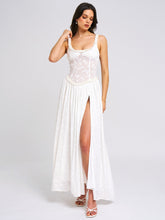 Load image into Gallery viewer, Ulissa White Square Neck Jacquard Textured High Slit Maxi Dress
