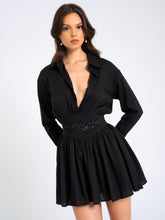 Load image into Gallery viewer, Jamila Black Shirt Mini Dress with Embroidered Waist Detail
