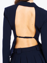 Load image into Gallery viewer, Nasia Navy Blue Double Breast Backless Blazer
