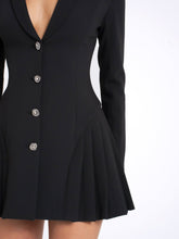 Load image into Gallery viewer, Ria Black Blazer Mini Dress with Crystal Button and Pleated Detail
