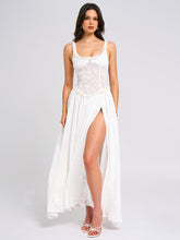 Load image into Gallery viewer, Ulissa White Square Neck Jacquard Textured High Slit Maxi Dress
