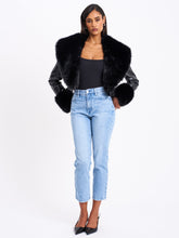 Load image into Gallery viewer, Ziah Cropped Leather Jacket with Fur Collar
