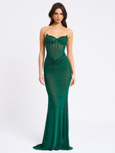 Load image into Gallery viewer, Fatima Green Crystal Sleeveless Corset Mermaid Maxi Dress
