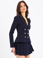 Load image into Gallery viewer, Nasia Navy Blue Double Breast Backless Blazer
