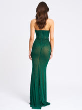 Load image into Gallery viewer, Fatima Green Crystal Sleeveless Corset Mermaid Maxi Dress
