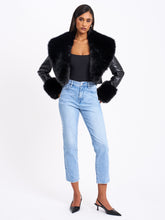 Load image into Gallery viewer, Ziah Cropped Leather Jacket with Fur Collar
