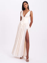 Load image into Gallery viewer, Sabrina Butter Yellow High Slit Jacquard Maxi Dress
