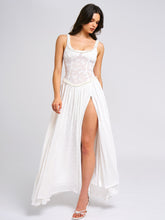Load image into Gallery viewer, Ulissa White Square Neck Jacquard Textured High Slit Maxi Dress
