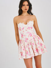 Load image into Gallery viewer, Samara Floral Drop Waist Linen Corset Puffy Mini Dress
