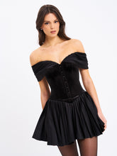 Load image into Gallery viewer, Echo Black Velvet Off-shoulder Pleated Mini Dress
