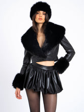 Load image into Gallery viewer, Ziah Cropped Leather Jacket with Fur Collar
