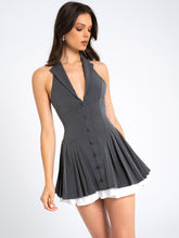 Load image into Gallery viewer, Hazel Grey Preppy Halter Neck Pleated Mini Dress
