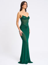 Load image into Gallery viewer, Fatima Green Crystal Sleeveless Corset Mermaid Maxi Dress
