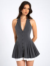 Load image into Gallery viewer, Hazel Grey Preppy Halter Neck Pleated Mini Dress
