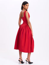 Load image into Gallery viewer, Nahla Red Drop Waist Midi Dress with Buttons
