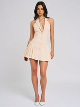 Load image into Gallery viewer, Reyna Beige Backless Pleated Mini Blazer Dress

