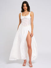 Load image into Gallery viewer, Ulissa White Square Neck Jacquard Textured High Slit Maxi Dress
