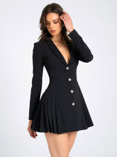 Load image into Gallery viewer, Ria Black Blazer Mini Dress with Crystal Button and Pleated Detail
