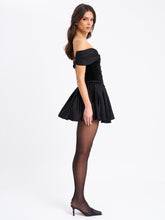 Load image into Gallery viewer, Echo Black Velvet Off-shoulder Pleated Mini Dress
