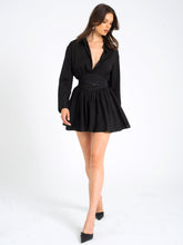 Load image into Gallery viewer, Jamila Black Shirt Mini Dress with Embroidered Waist Detail
