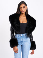 Load image into Gallery viewer, Ziah Cropped Leather Jacket with Fur Collar
