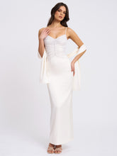 Load image into Gallery viewer, Karmen Pearl Top Pencil Slip Gown with Scarf
