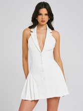 Load image into Gallery viewer, Reyna White Backless Pleated Mini Blazer Dress
