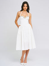 Load image into Gallery viewer, Gianna White Embroidered Halter Maxi Dress
