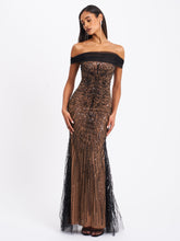 Load image into Gallery viewer, Qeturah Embroidered Sequin Off Shoulder Mesh Gown
