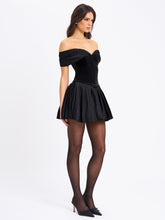 Load image into Gallery viewer, Echo Black Velvet Off-shoulder Pleated Mini Dress
