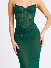 Load image into Gallery viewer, Fatima Green Crystal Sleeveless Corset Mermaid Maxi Dress
