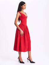 Load image into Gallery viewer, Nahla Red Drop Waist Midi Dress with Buttons
