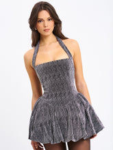 Load image into Gallery viewer, Naomie Crystal Embellished Bubble Hem Halter Mini Dress

