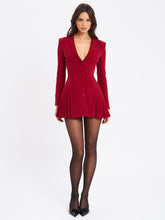 Load image into Gallery viewer, Delia Burgundy Blazer Dress with Pleated Detail
