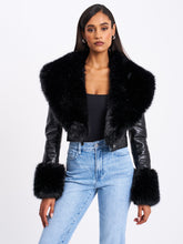 Load image into Gallery viewer, Ziah Cropped Leather Jacket with Fur Collar
