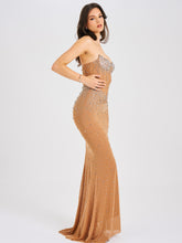 Load image into Gallery viewer, Fatima Nude Crystal Sleeveless Corset Mermaid Maxi Dress
