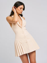 Load image into Gallery viewer, Reyna Beige Backless Pleated Mini Blazer Dress

