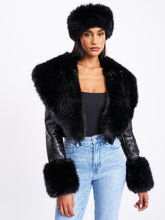 Load image into Gallery viewer, Ziah Cropped Leather Jacket with Fur Collar
