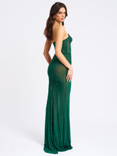 Load image into Gallery viewer, Fatima Green Crystal Sleeveless Corset Mermaid Maxi Dress
