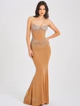 Load image into Gallery viewer, Fatima Nude Crystal Sleeveless Corset Mermaid Maxi Dress
