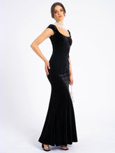 Load image into Gallery viewer, Rachael Black Velvet Pearl Embellished Gown
