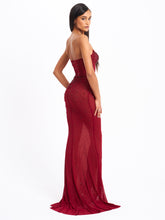 Load image into Gallery viewer, Fatima Burgundy Crystal Sleeveless Corset Mermaid Maxi Dress
