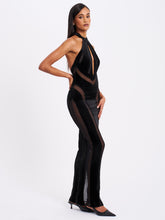 Load image into Gallery viewer, Paityn Black Velvet Mesh Cutout Halter Gown
