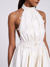 Load image into Gallery viewer, Idalia Pearl White Beaded Lace Trim Backless Halter Mini Dress
