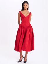 Load image into Gallery viewer, Nahla Red Drop Waist Midi Dress with Buttons
