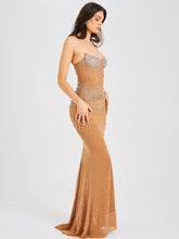 Load image into Gallery viewer, Fatima Nude Crystal Sleeveless Corset Mermaid Maxi Dress
