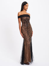 Load image into Gallery viewer, Qeturah Embroidered Sequin Off Shoulder Mesh Gown
