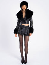 Load image into Gallery viewer, Ziah Cropped Leather Jacket with Fur Collar
