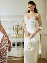 Load image into Gallery viewer, Karmen Pearl Top Pencil Slip Gown with Scarf
